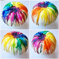 Crayon your pumpkin: This gives you an opportunity to use all those broken crayons laying around. All you need is to unwrap, use a blow dryer on them, and watch them melt away in groovy designs. Image courtesy of Craftymorning.com